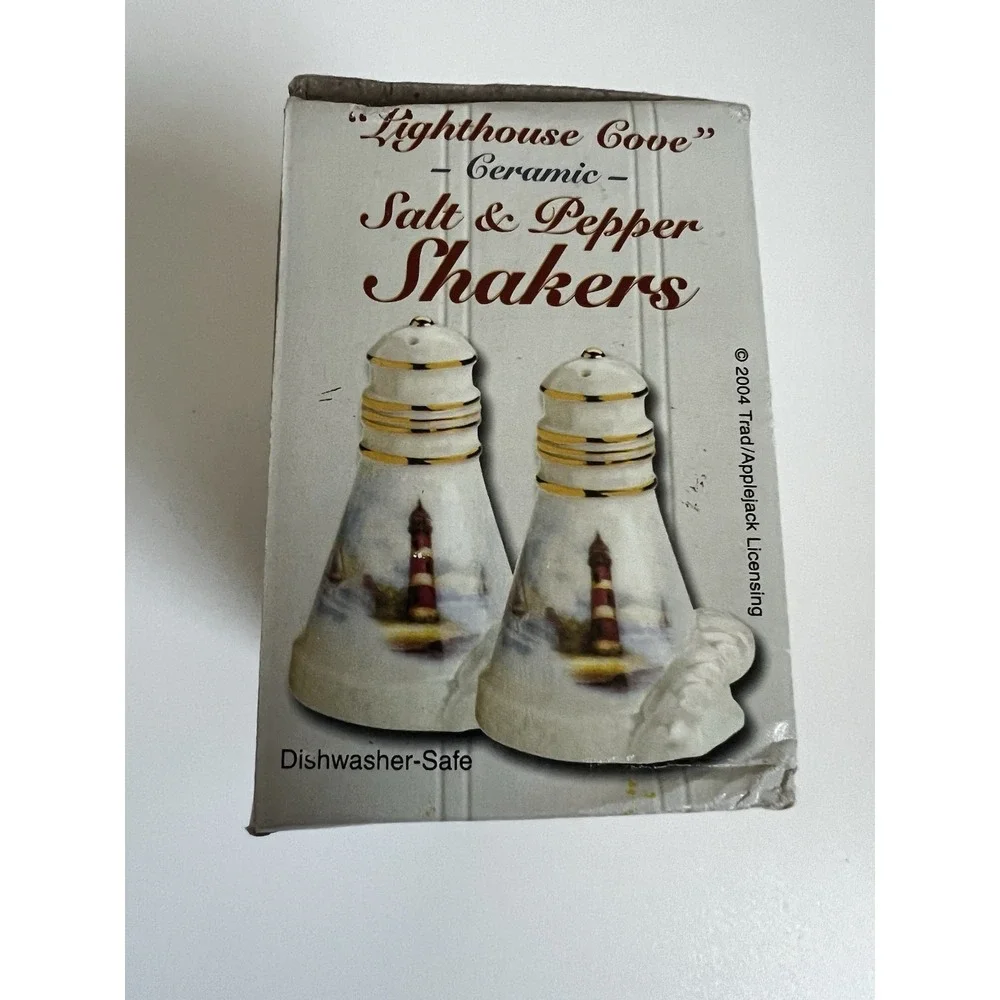 Lighthouse Cove ceramic salt & pepper shakers With lighthouse and sailboat #117